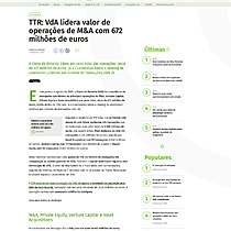 TTR: VdA lidera valor de operaes de M&A com 672 milhes de euros